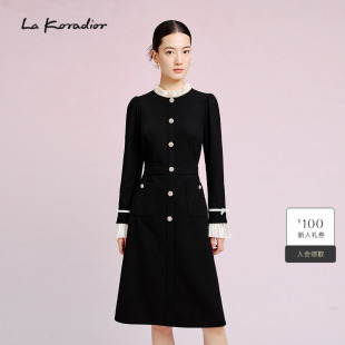 柔感绵羊毛 通勤修身 连衣裙泡泡袖 显瘦 Koradior拉珂蒂秋季