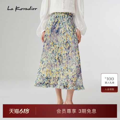 【商场同款】Lakoradior拉珂蒂优雅女春夏新款法式高腰A字雪纺裙