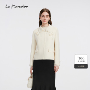 Koradior拉珂蒂女秋冬新款 立体花钉珠气质毛呢短外套 羊毛