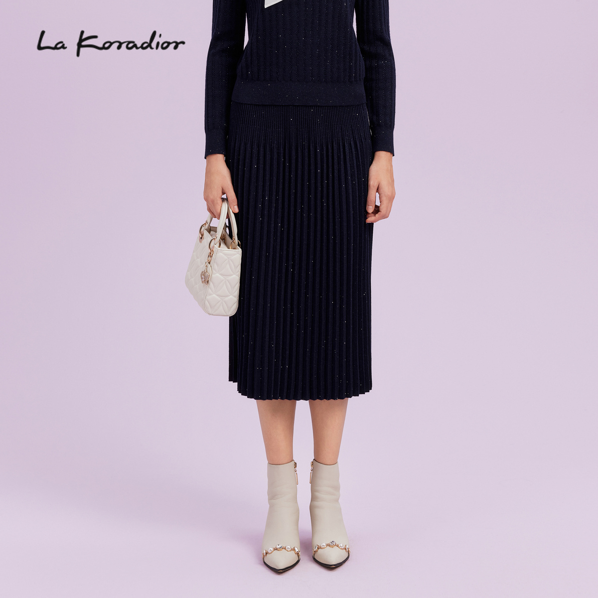 La Koradior拉珂蒂商场同款艺术压褶针织半裙中长款包臀裙半身裙