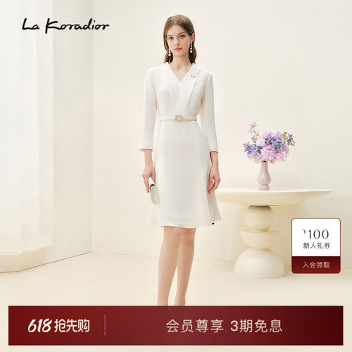【进口三醋酸】La Koradior拉珂蒂商场同款春季连衣裙白色长裙子
