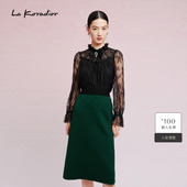 蕾丝立领气质上衣黑色打底衫 法式 秋季 外穿 Koradior拉珂蒂时尚