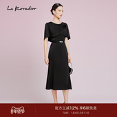 黑色斗篷设计鱼尾显瘦连衣裙 Koradior拉珂蒂夏季 精致社交