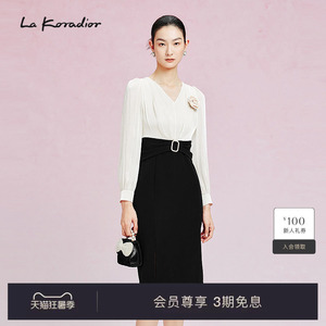 【商场同款】La Koradior拉珂蒂女时尚春季新款V领收腰气质连衣裙