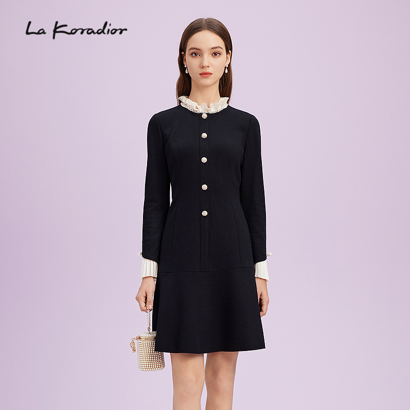 【羊毛】La Koradior拉珂蒂商场同款法式香风气质拼接洋装连衣裙