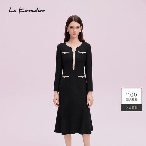 La Koradior拉珂蒂秋季新款时尚商场同款经典法式黑色花纱铃兰裙