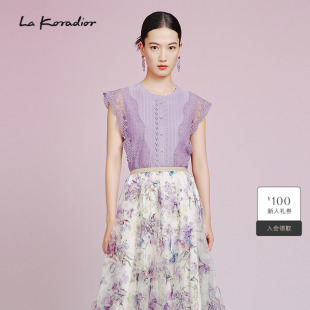 圆领套头小衫 Lakoradior拉珂蒂气质夏季 无袖 通勤修身 女上衣 新款