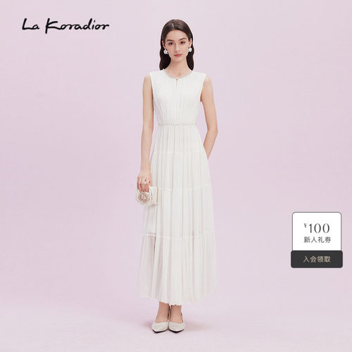 La Koradior拉珂蒂2025商场同款100桑蚕丝无袖优雅真丝连衣裙女