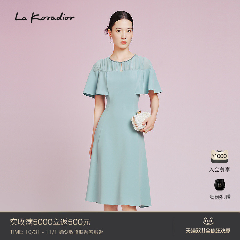 Lakoradior拉珂蒂时尚气质夏季新款桑蚕丝纯色简约丝绸连衣裙女