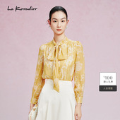 桑蚕丝 法式 新款 系带领印花真丝上衣女 Koradior拉珂蒂春季