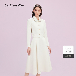 气质短外套女纯色钉珠翻领上衣 法式 Koradior拉珂蒂商场同款