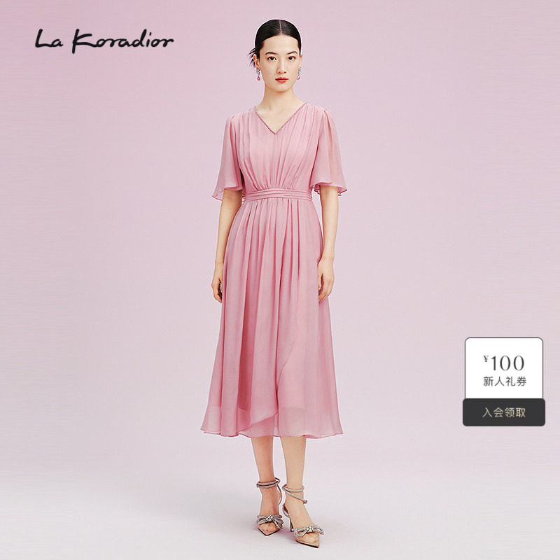 【重磅真丝】Lakoradior拉珂蒂2025法式丝绸连衣裙v领钉珠长裙