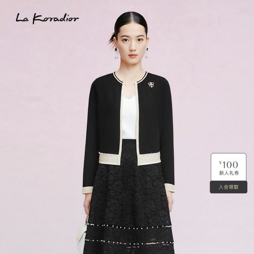 【商场同款】La Koradior拉珂蒂女时尚春季新法式撞色外套针织衫