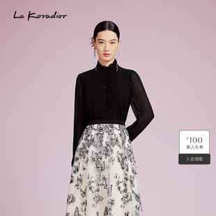 Koradior拉珂蒂商场同款 时尚 长袖 女气质 衬衫 重磅真丝