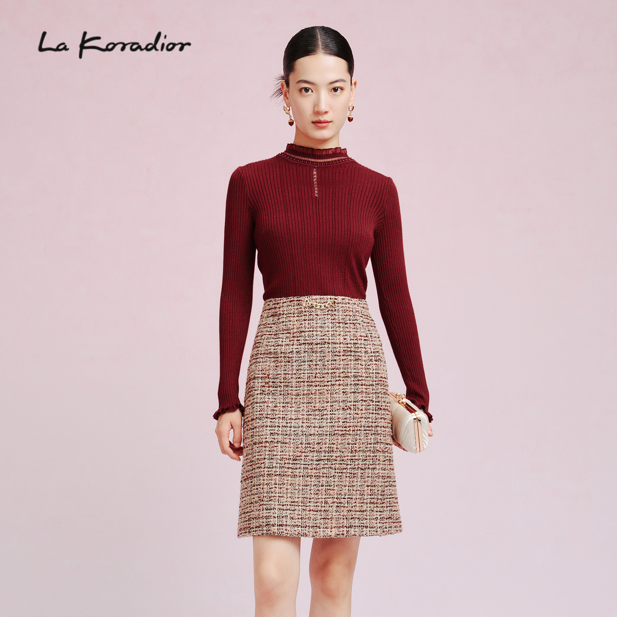 La Koradior拉珂蒂修身通勤时尚气质拼接洋装裙高腰一步裙连衣裙