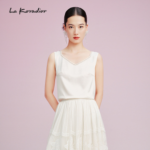 Koradior拉珂蒂通勤气质显瘦女优雅2025夏醋酸纯色吊带衬衫