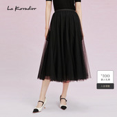 黑色高腰蓬蓬裙中长款 新款 长裙气质半身裙 Koradior拉珂蒂时尚