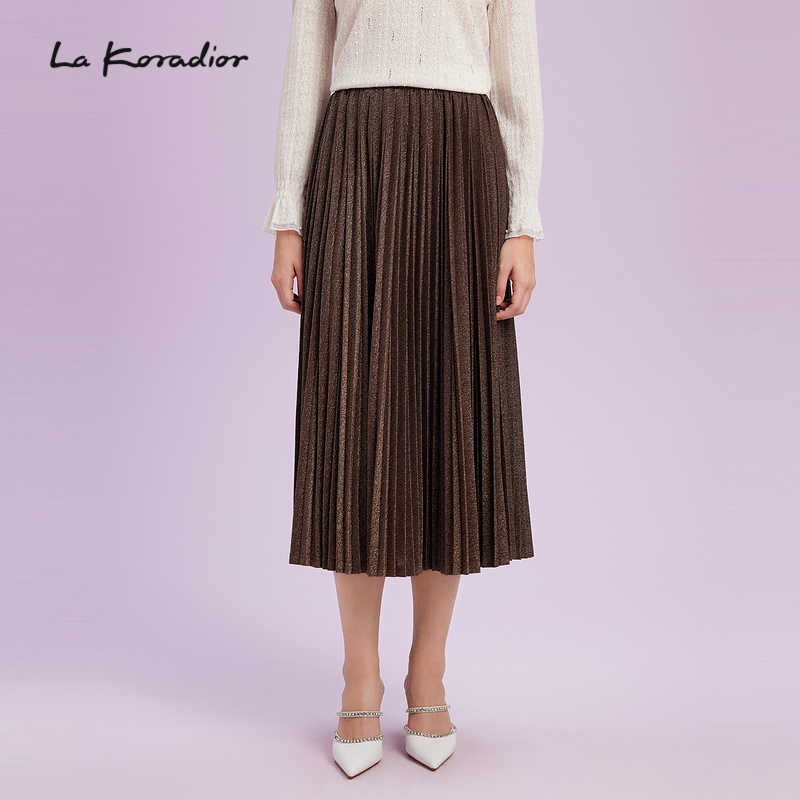 La Koradior拉珂蒂珂蒂商场同款质感灵动半裙中长款a字百褶裙长裙