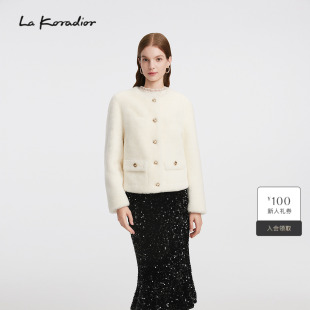 Lakoradior拉珂蒂名媛通勤25冬气质香风羊羔毛短外套 商场同款