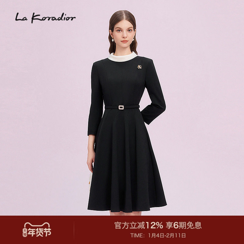 La Koradior拉珂蒂商场同款高腰赫本风气质收腰洋装裙a字连衣裙女,女装/女士精品,连衣裙,淘宝优惠券,粉丝福利购,淘宝优惠卷