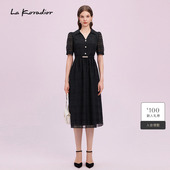 翻领连衣裙 裙春夏透明纱袖 Lakoradior拉珂蒂商场同款 气质黑色短袖