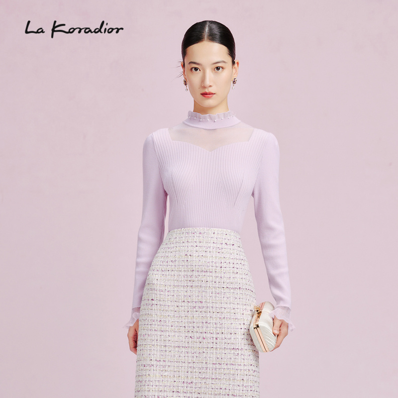 【羊毛】La Koradior拉珂蒂时尚秋季新款气质高领修身钉珠针织衫