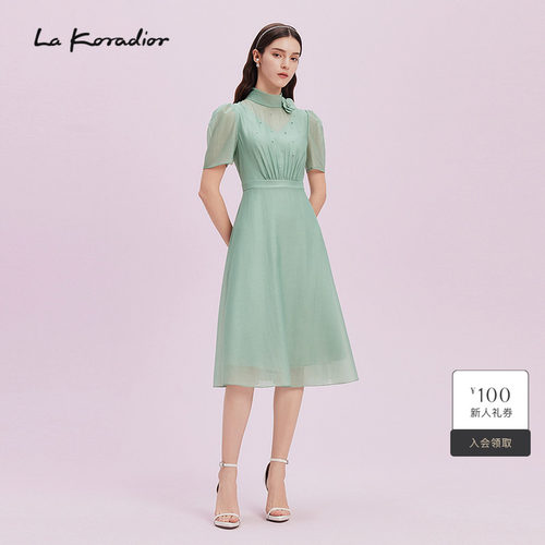 【进口三醋酸】La Koradior拉珂蒂显瘦2025商场同款收腰连衣裙