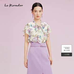 女上衣 Lakoradior拉珂蒂2025夏圆领印花套头小衫 重磅真丝