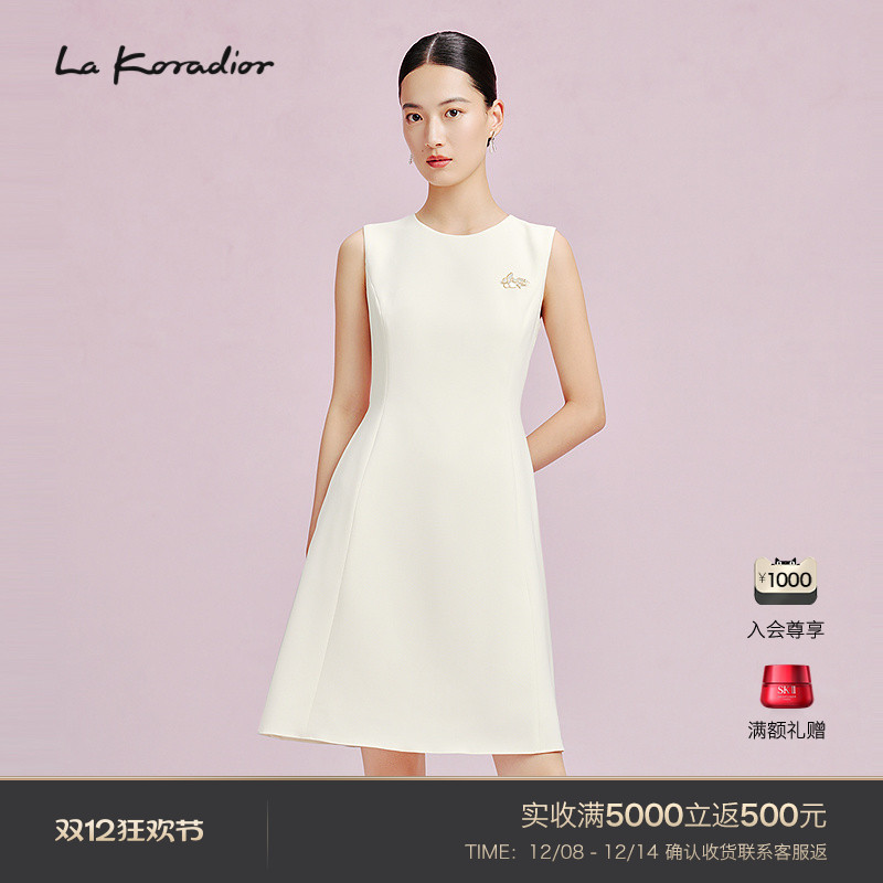 【进口三醋酸】La Koradior拉珂蒂春季圆领连衣裙无袖收腰长裙