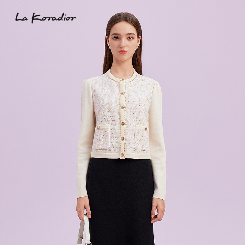 La Koradior拉珂蒂秋时尚商场同款新款法式香风气质单排扣针织衫
