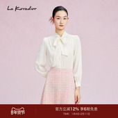 桑蚕丝 Koradior拉珂蒂商场同款 系带领衬衫 白色气质打底衫