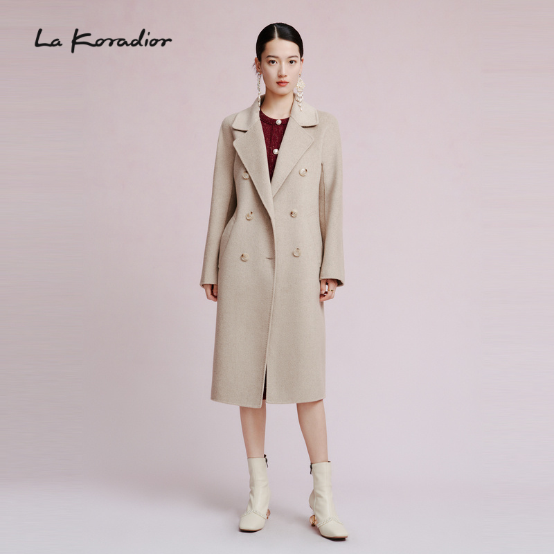 [商场同款]La Koradior拉珂蒂2024秋新双排扣质感山羊绒毛呢大衣