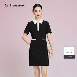 【经典小黑裙】La Koradior拉珂蒂2025夏季撞色polo领连衣裙