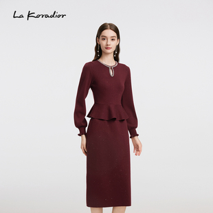 针织衫 Lakoradior拉珂蒂通勤女25秋冬钉珠收腰泡泡袖 商场同款