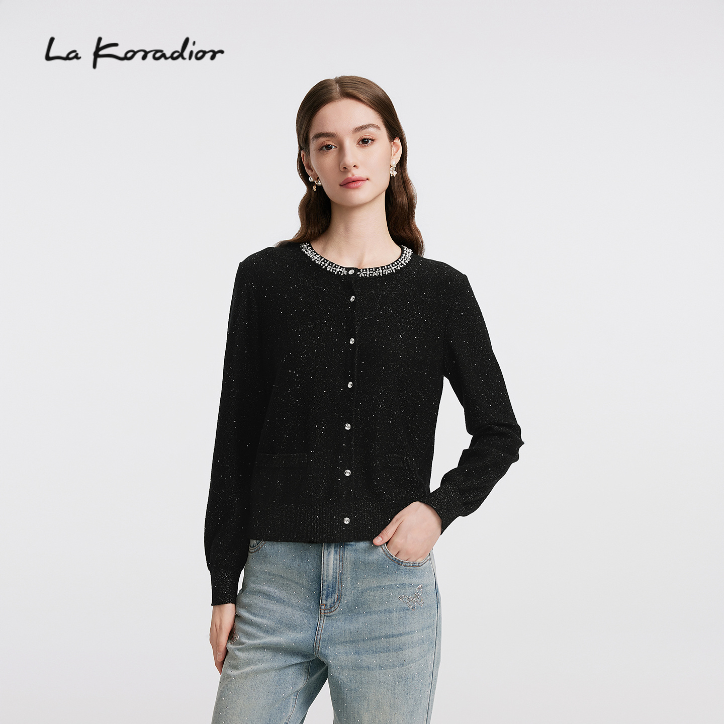 【羊毛】La Koradior拉珂蒂优雅秋商场同款珠钻气质羊毛小衫女