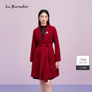 法式 Lakoradior拉珂蒂女25秋冬新款 优雅红色毛呢大衣 羊绒100