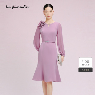 Koradior拉珂蒂时尚 连衣裙女长袖 秋新款 气质修身 裙子 中长款