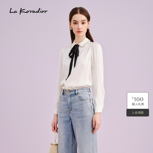 桑蚕丝 秋季 时尚 白色钉珠翻领衬衫 Koradior拉珂蒂商场同款