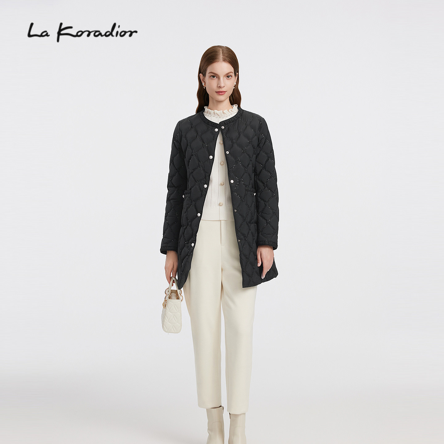 【商场同款】Lakoradior拉珂蒂女25秋冬新款法式气质菱格薄棉外套