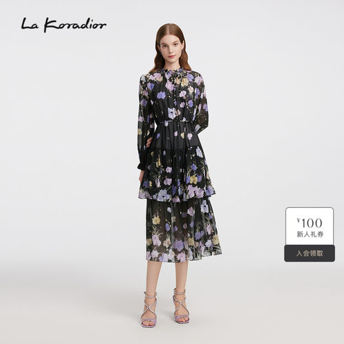 【桑蚕丝】La Koradior拉珂蒂优雅秋商场同款100桑蚕丝真丝连衣裙