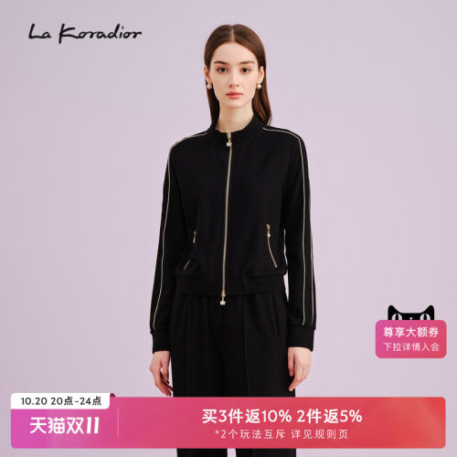 La Koradior拉珂蒂商场同款时尚秋季新款黑色立领轻薄休闲外套女