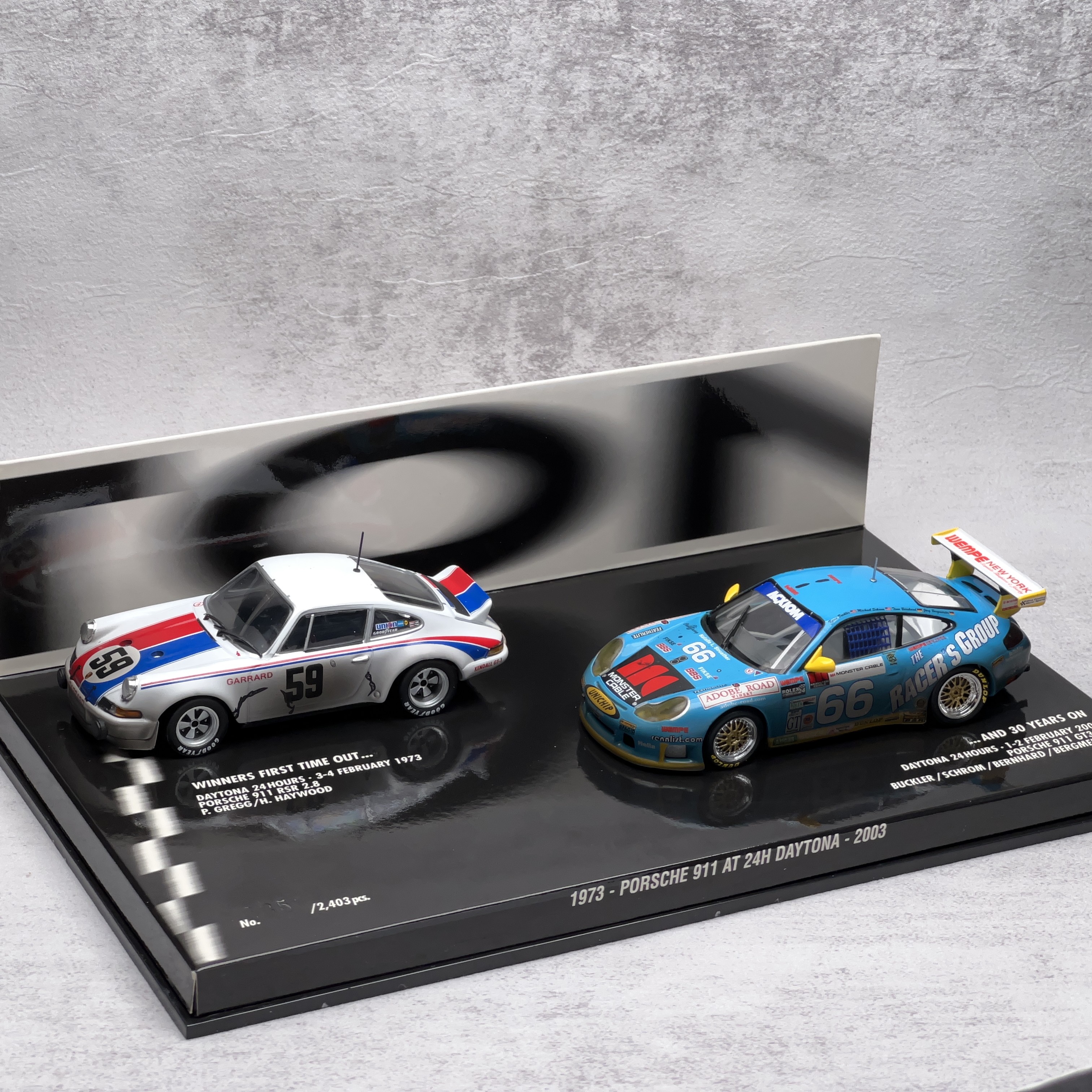 迷你切Minichamps 1/43保时捷911 GT3 RS戴通纳合金车模双车套装图片