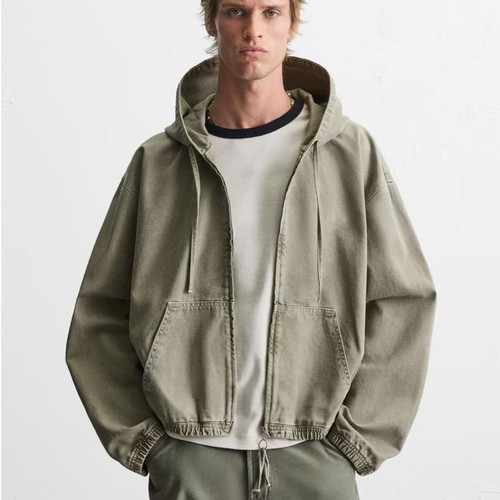 ZA2025秋季新品男装宽松水洗连帽拉链夹克宽松外套 1538328 505