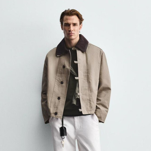 ZA2025秋季新品男装钩针拼接宽松翻领帆布夹克外套 3046313 707