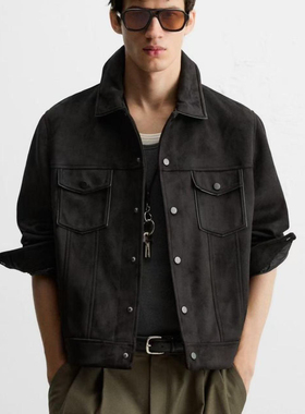 ZA2025秋季新品男装麂皮绒皮效果修身直筒夹克外套 8281288 800