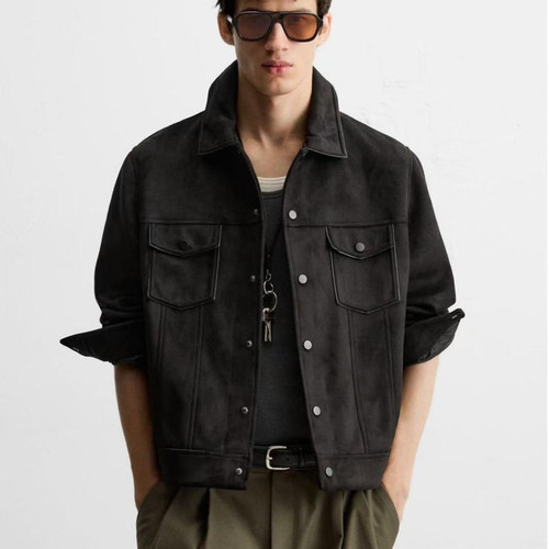 ZA2025秋季新品男装麂皮绒皮效果修身直筒夹克外套 8281288 800