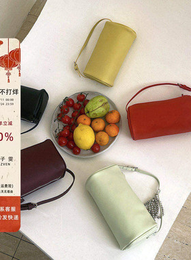 【公子雯】 TR笔筒包羊皮90s极简小众红色手提单肩斜挎包圆筒包