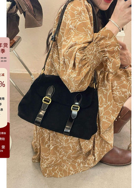 ETTE邮差包复古文艺麂皮绒美拉德包腋下单肩斜挎牛皮大容量托特包