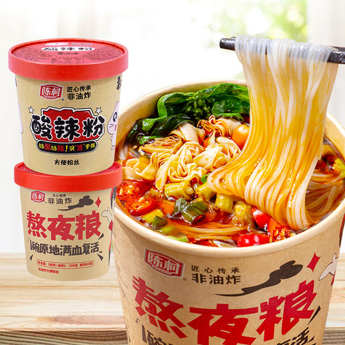 陈村酸辣粉桶装红薯粉熬夜粮方便粉丝6杯冲泡夜宵速食非油炸泡面 - 封面