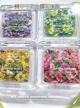 luna新款美甲干花ins日系混款小碎花小清新叶子花卉指甲饰品套装